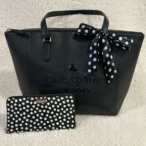 Kate Spade ♠️ Black Tote w/ Matching Wallet & Twilly - Picture 1 of 11